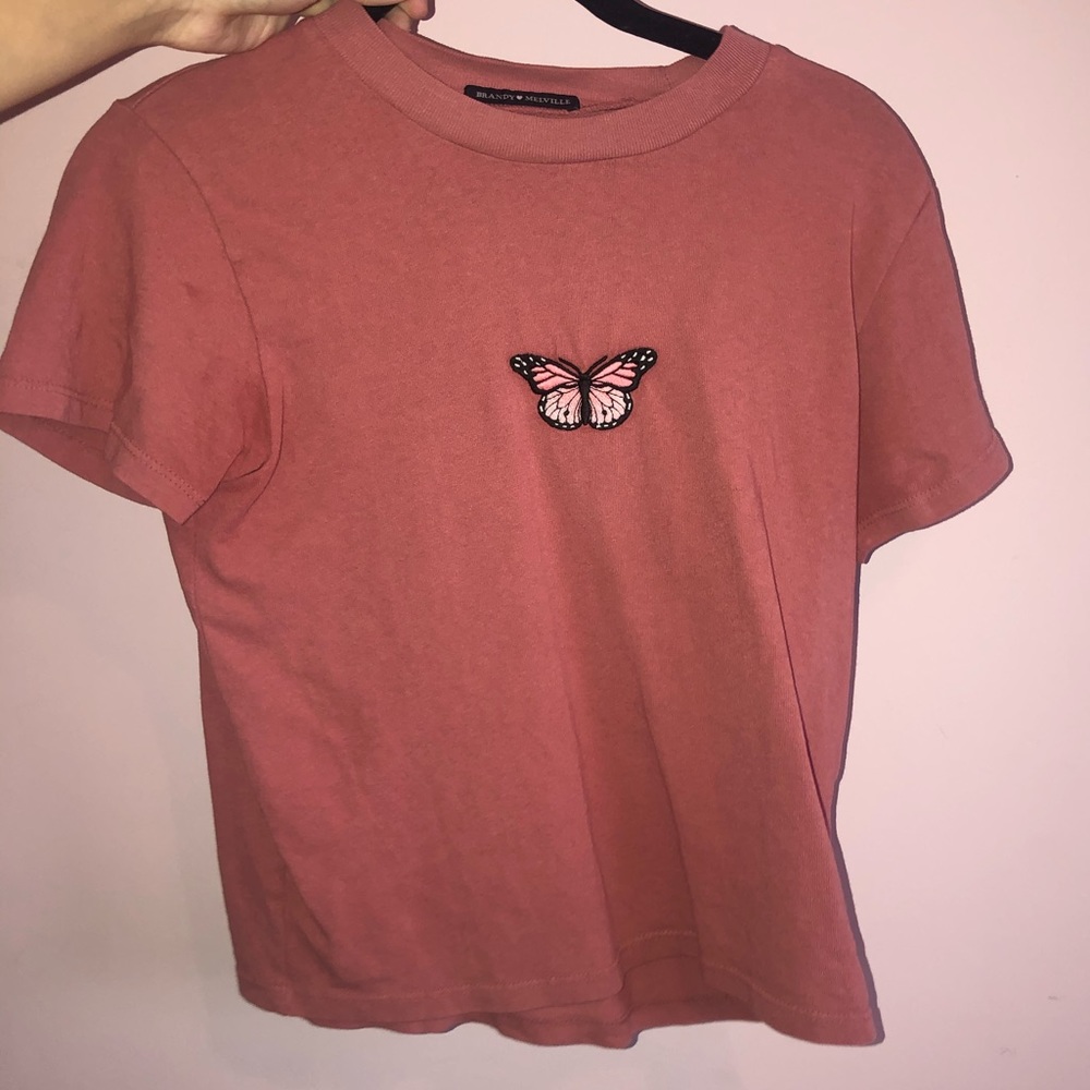brandy melville pink butterfly tee